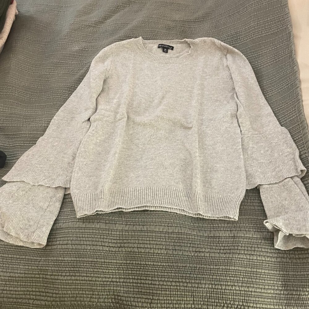 Grey JCrew Tiered Sleeved Sweater